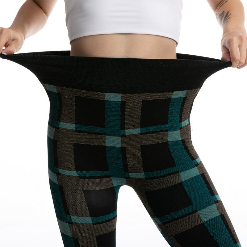 Women's High Elastic Goddess Plaid Jacquard Leggings