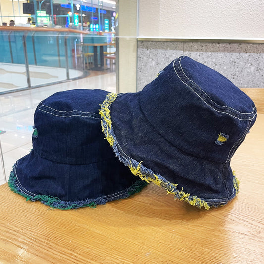 Made Of Old Rough Edge Denim Fisherman Hat Women's Sun Protection Retro
