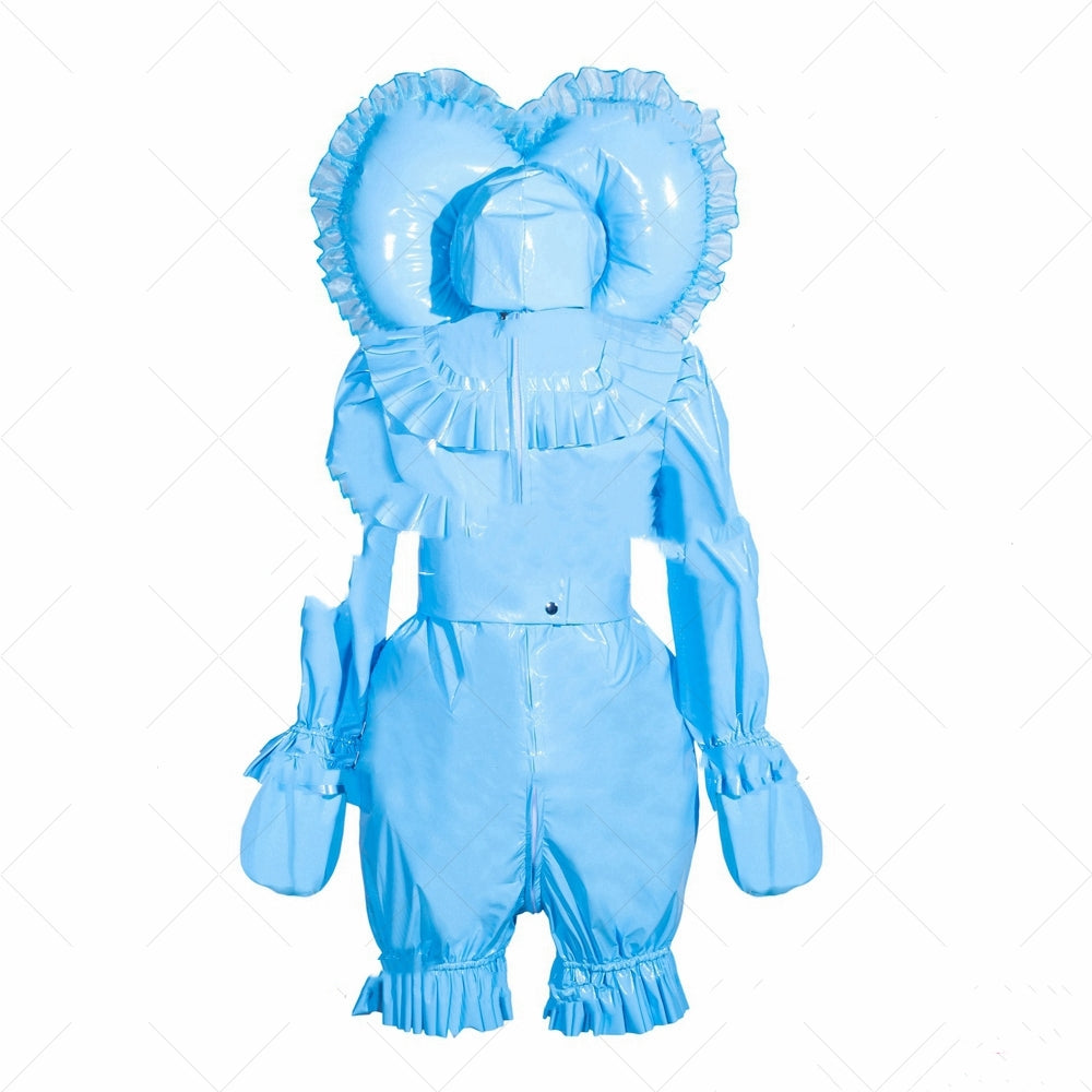 Sky Blue PVC Patent Leather Maid Cosplay Hooded Dress