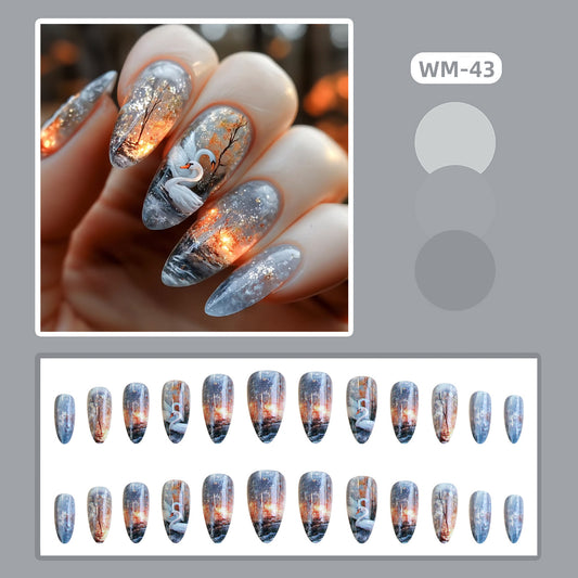 WM-43 Swan Lake Dance Fake Nails Almond Wear Armor