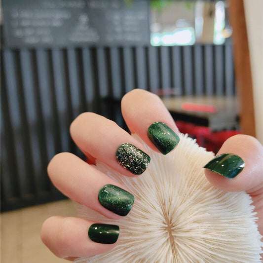 Fashionable Detachable Nail Piece Emerald Flashing Diamond Wearable Nail Art Finished Product 24 Fake Nail Patches
