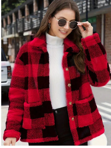 Fashion Loose And Warm Plaid Women's Coat