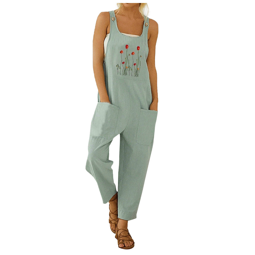 Workwear Overalls Loose Embroidered Casual Pants Women's Overalls With Suspenders