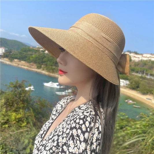Women's Straw Large Brim Lace-Up Hat