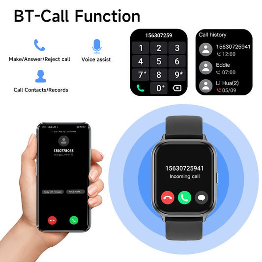 1.83 Screen Bluetooth Phone Sports Heart Rate Sleep IP68 Smart Watch