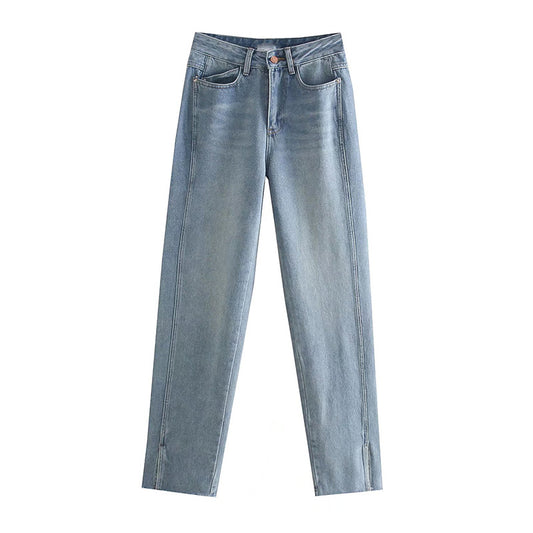 Women's Foot Slit High Waist Slim Jeans