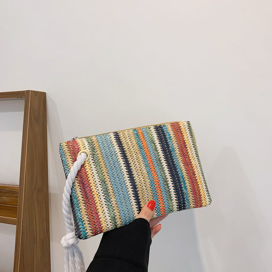 Colorful Striped Hand Holding Women's Woven Envelope Bag