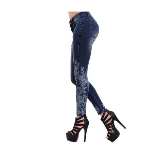 High-waisted embroidered jeans
