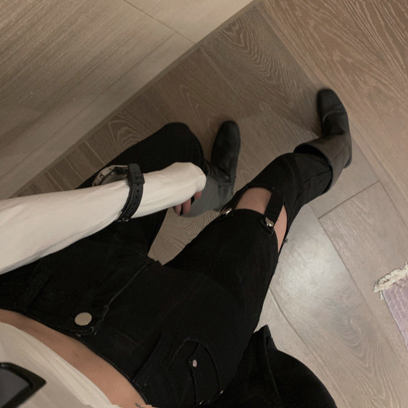 Hollow Tide High Waist Slimming Denim Daddy Pants Women