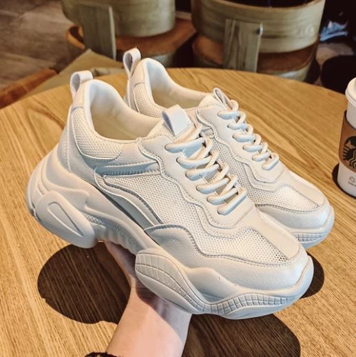 Spring And Summer Thick-soled Lace-up Old Ladies Casual White Shoes