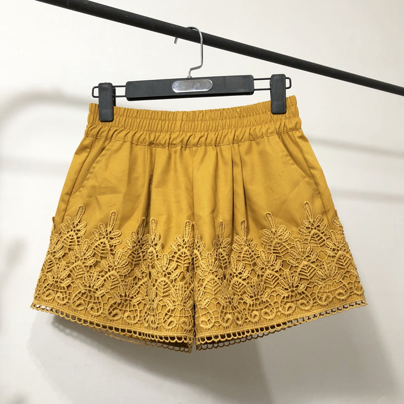 Lace Stitching Shorts Women'S Spring And Summer Casual Pants Large Size Thin Straight Wide-Leg Pants