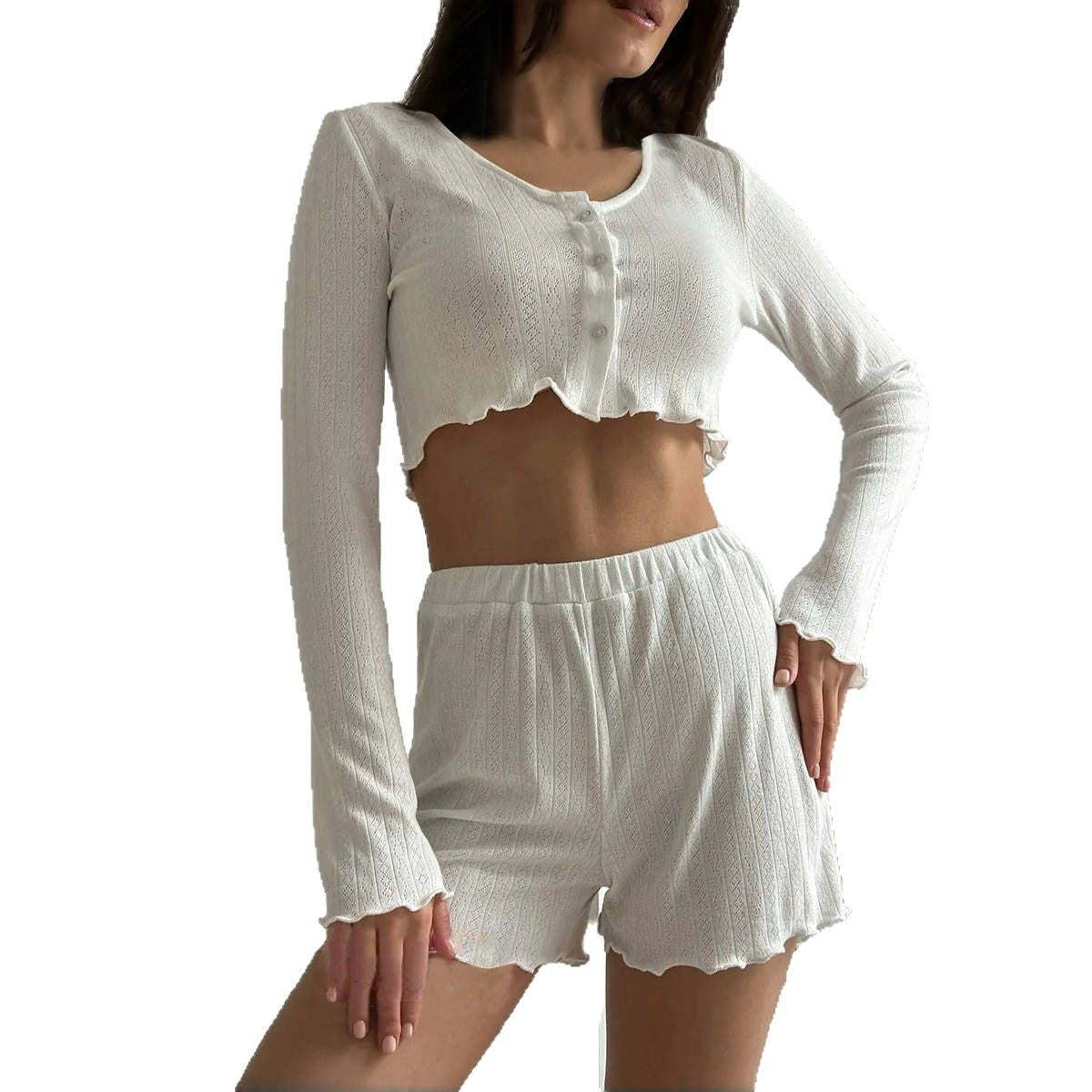 Pajamas Long Sleeve Shorts Suit For Women