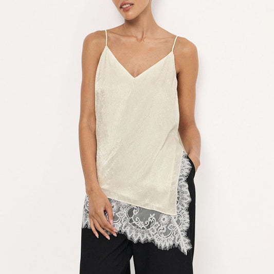 Women's V-neck Lace-Trimmed Patchwork Camisole Top