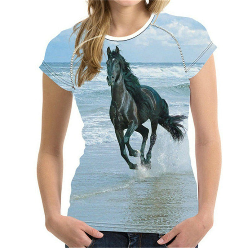 Urban Leisure Pullover Round Neck Digital Printing Short-sleeved Casual T-shirt