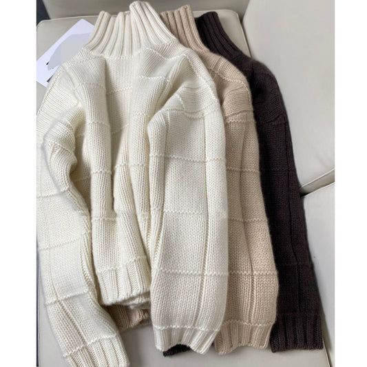 Ny løs og tyk strikket uldsweater til kvinder
