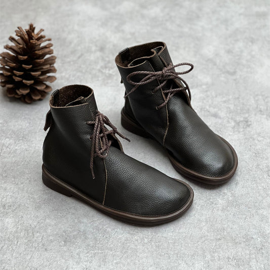 Retro Genuine Leather Martin Boots, Casual Round Toe, Versatile British Style