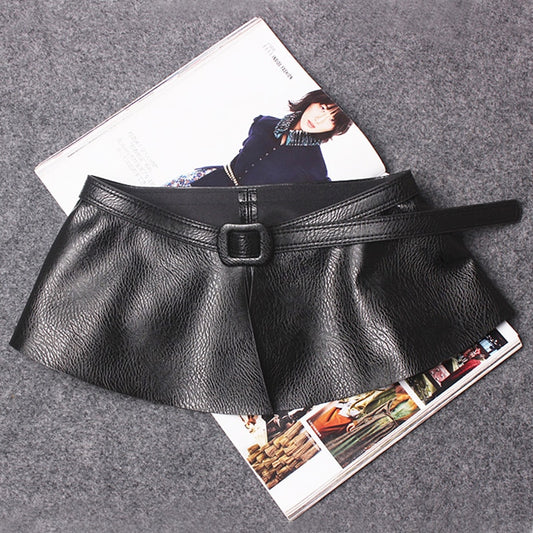 Ruffled Black Extra-Wide Waist Belt Skirt