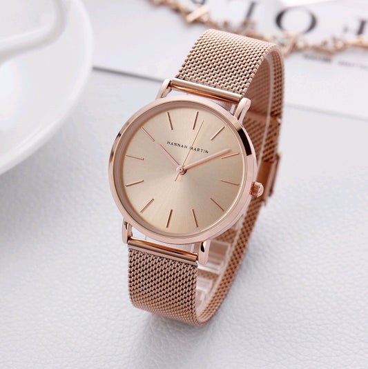 Stainless Steel Gold-plated Mesh Belt Waterproof Women's Watch