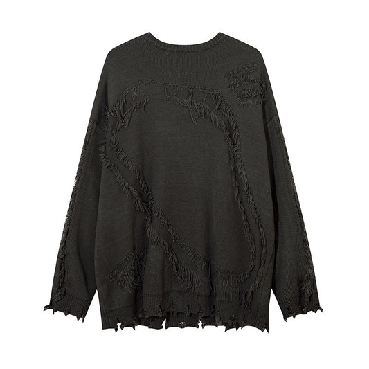 Heavy Industry Ripped Cat Beard Sweater Round Neck Sweater