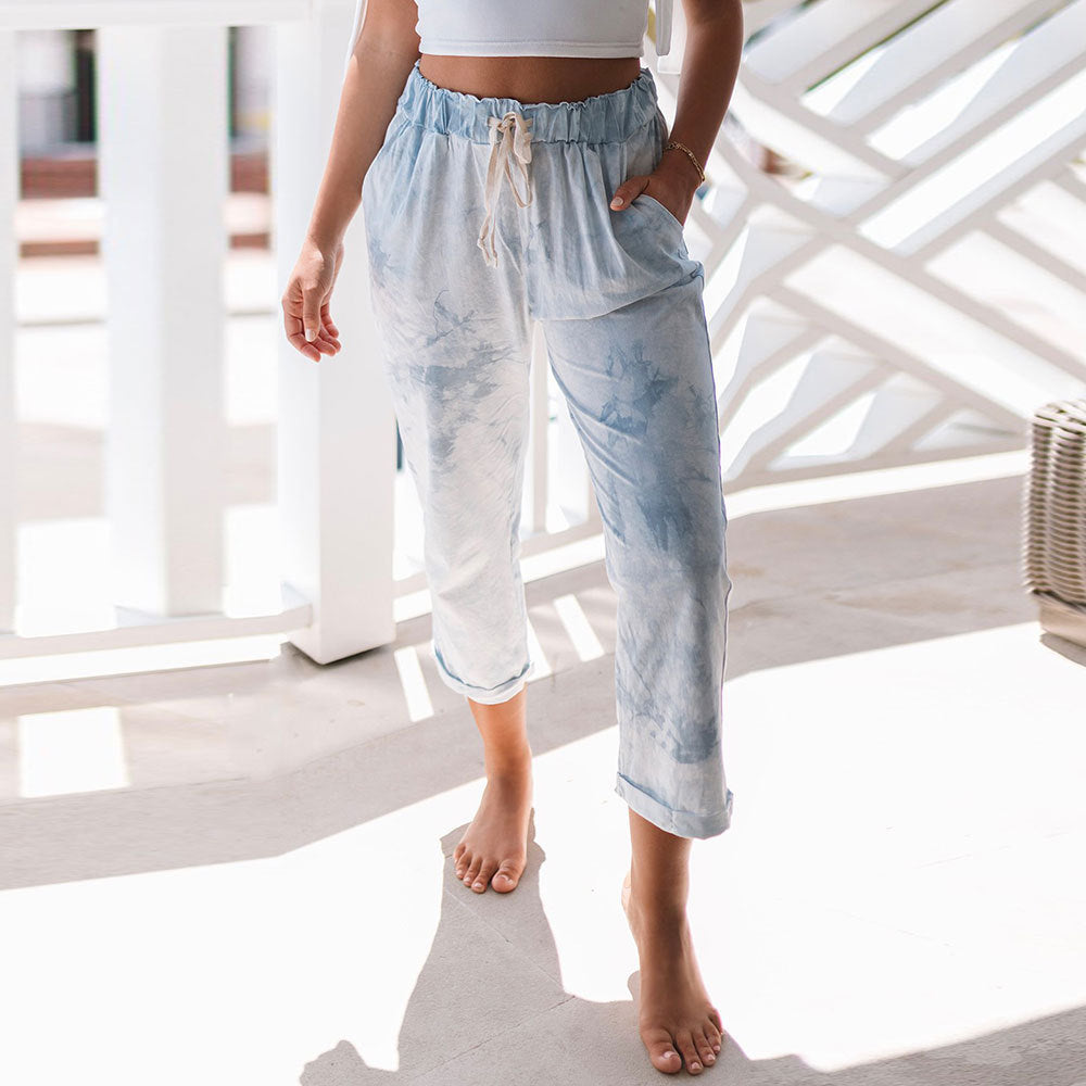 Tie-dye high-waisted printed slacks