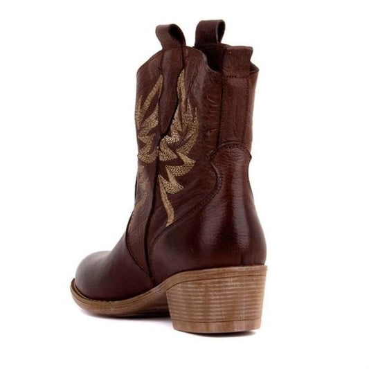 Embroidered Short Barrel Wood Heel Middle Heel Martin Boots