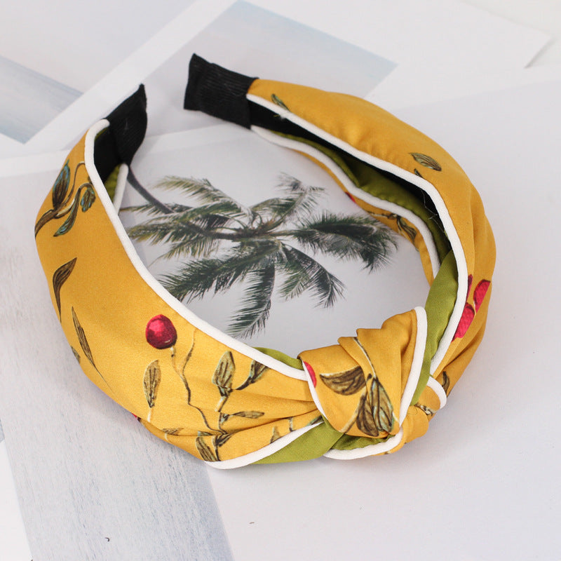 Fabric Clip Edge Stitching Contrast Color Knotted Wide-Brimmed Headband