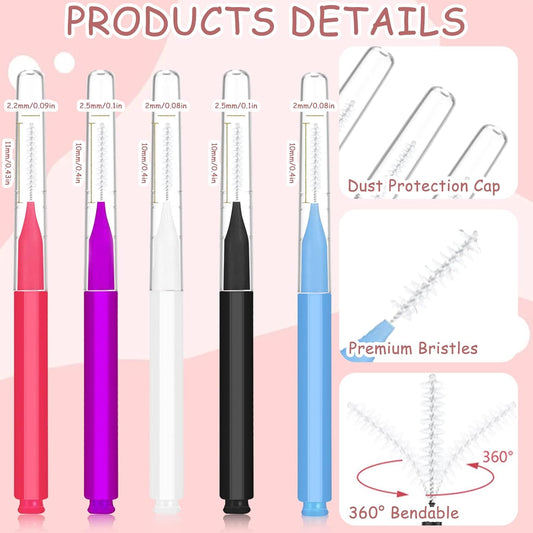 20 50 80 Pcs Micro Eyebrow & Lash Brush Set With Caps. Multifunctional For Brow Lamination, Extensions & Makeup. Includes Spoolies & Angled Brushes In 5 Colors. Ideal For Pros, Beginners & Travel