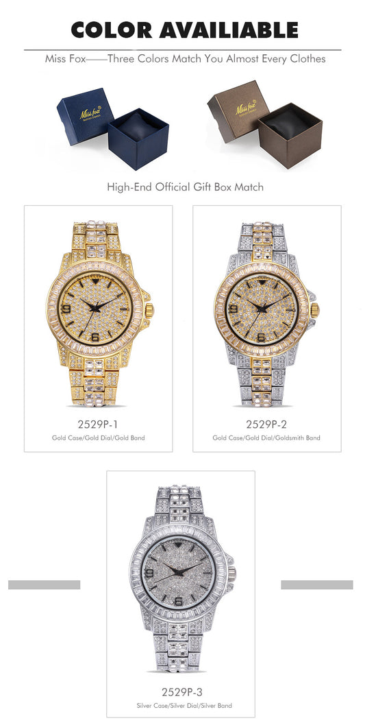 Stainless steel waterproof full diamond watch