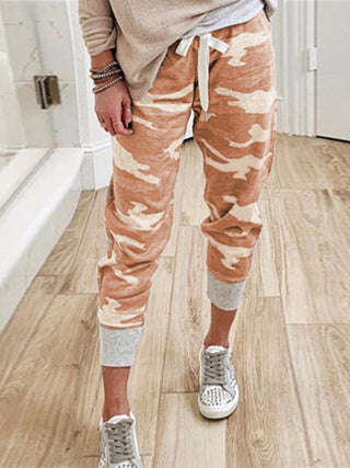 Camouflage print lace-up trousers
