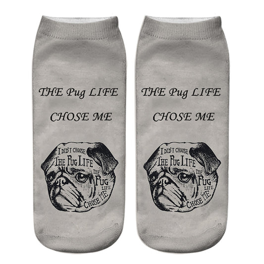 Dog PUG cartoon 3D printing socks