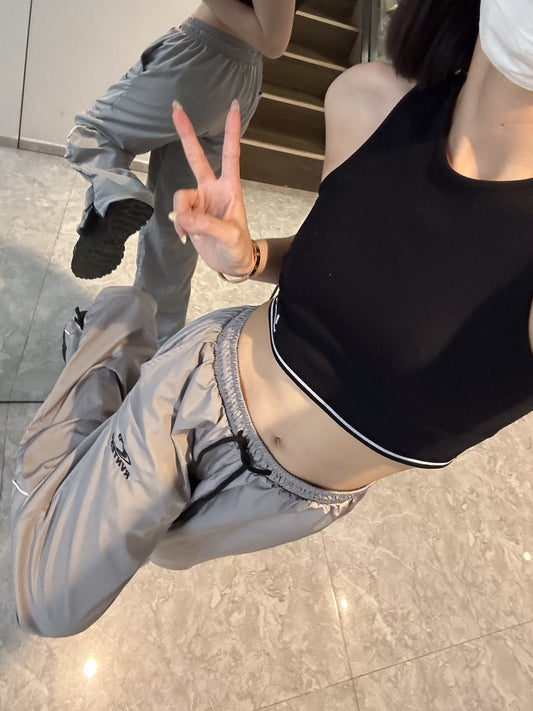 Summer Men's And Women's Loose Striped Drawstring Wide Leg Mop Pants
