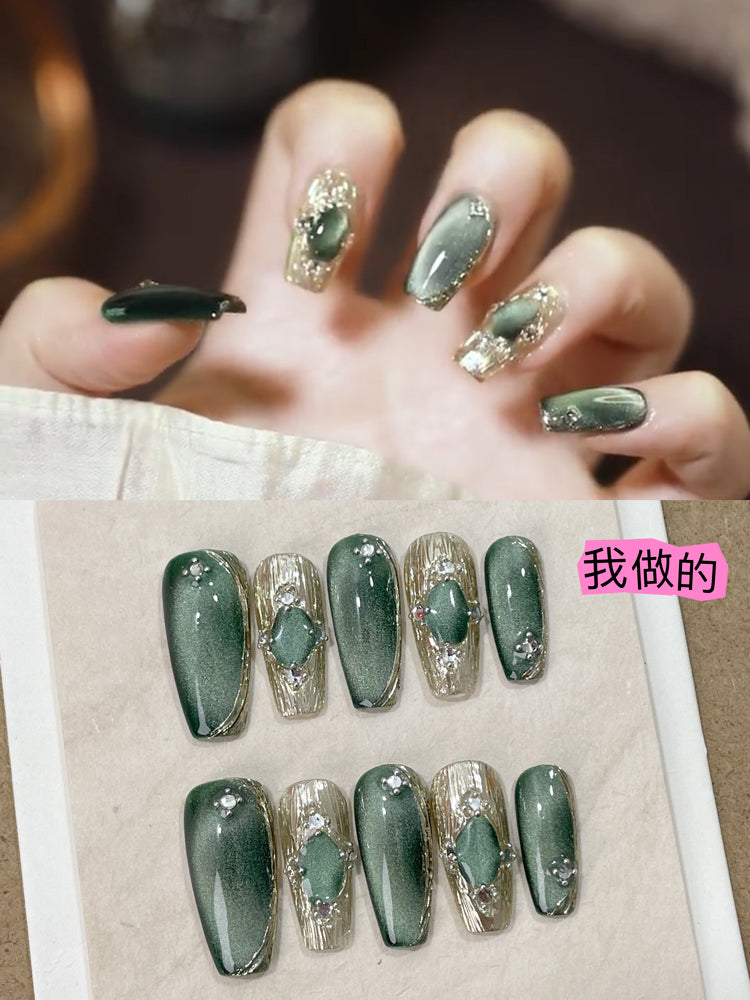 Green Bucheriti Cat's Eye Handmade Wear Manicure