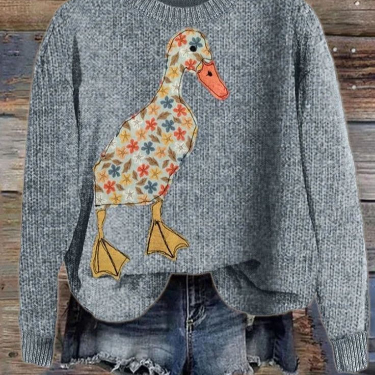 Duck Independent Site Printed Womens Crew Neck Sweater