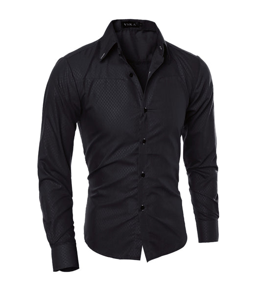 Fashionable diamond plaid men's long sleeve shirt