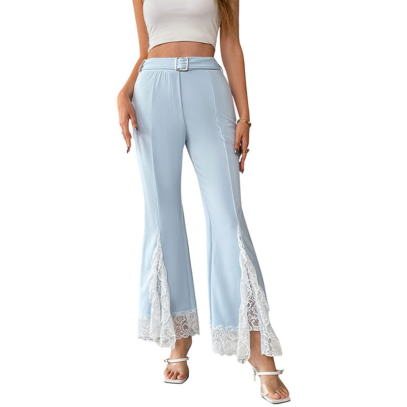 High-waisted Lace Solid-color Flared Summer Pants