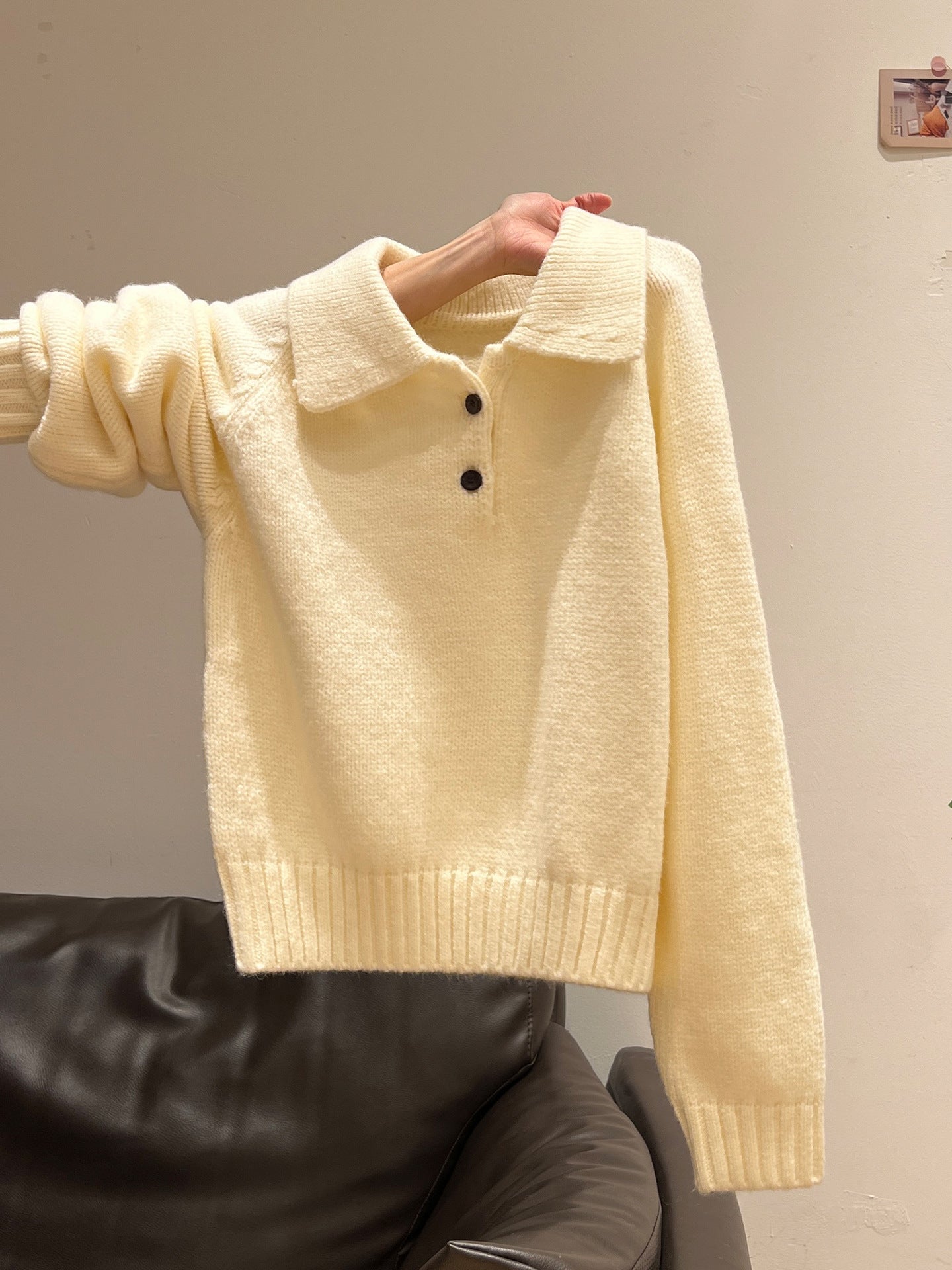 Blue Lapel Knitted Sweater Women's Top