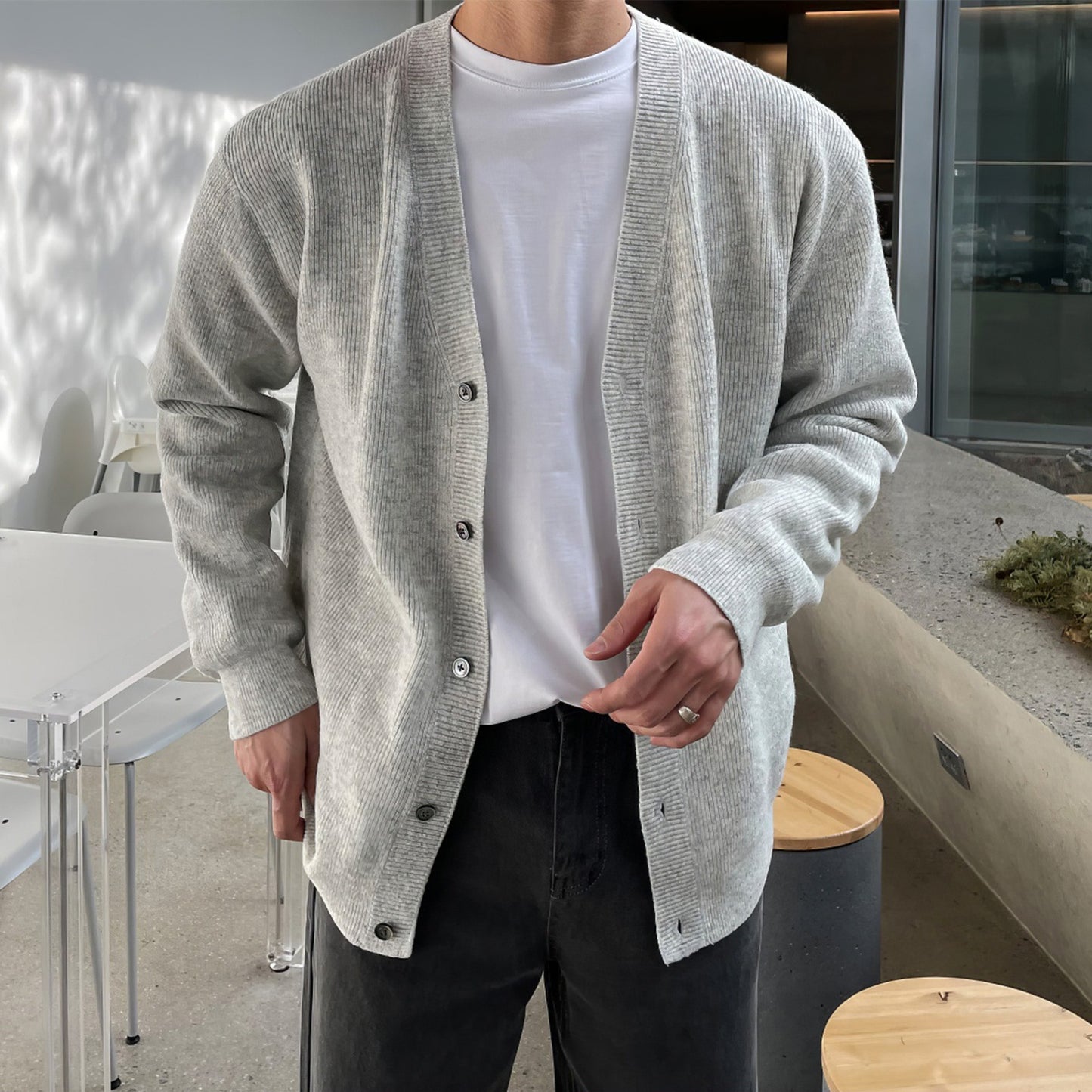 Springautumn Knit Cardigan Mens Jacket