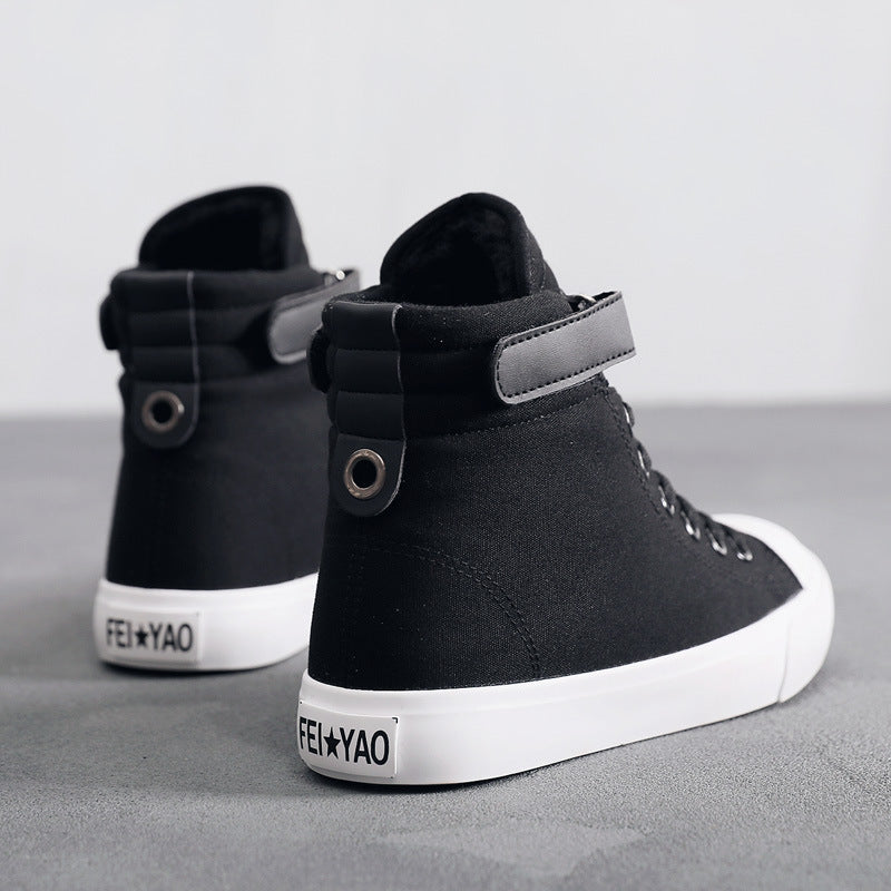 High-top Women's Shoes All Black Canvas British Style
