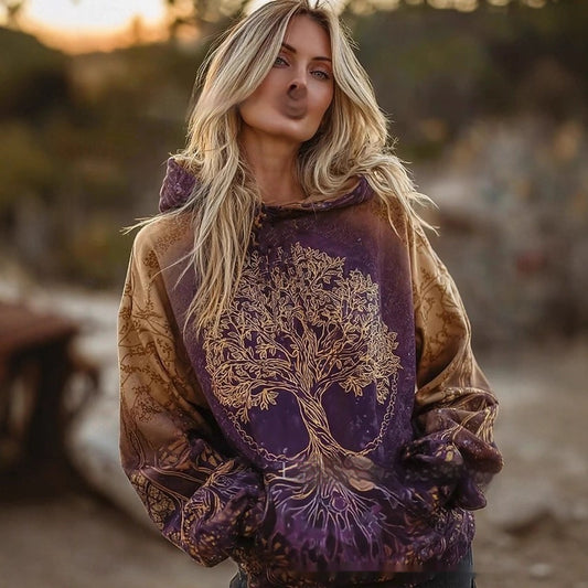 Retro Art Floral Gradient Drawstring Hoodie