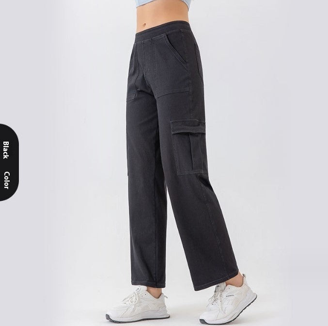 Dame Wide Leg Sportsjeans med Lommer