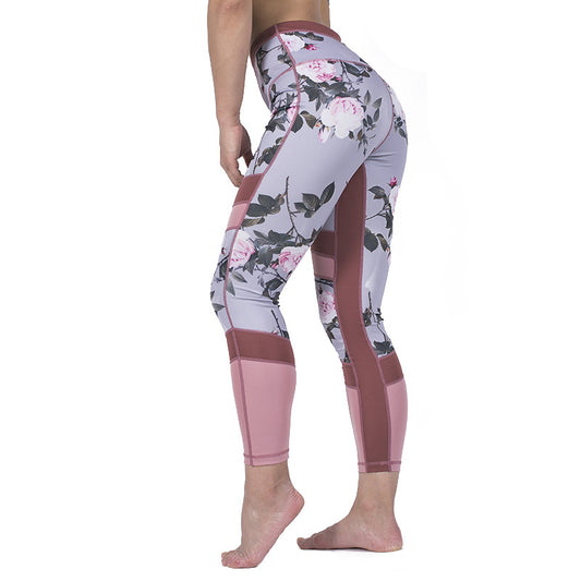 Women's printed mesh stitching yoga pants