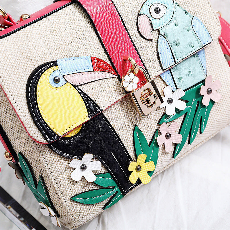 Two color Parrot Bird Decal Single Shoulder Messenger Bag