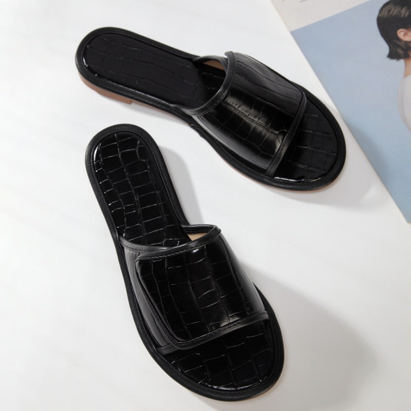 Stone Pattern One-Step Sandals and Slippers With Velcro Flat Slippers