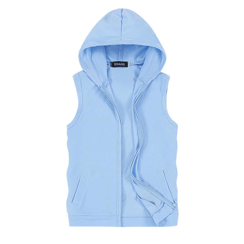 Men's Sleeveless Solid Color Hooded Vest