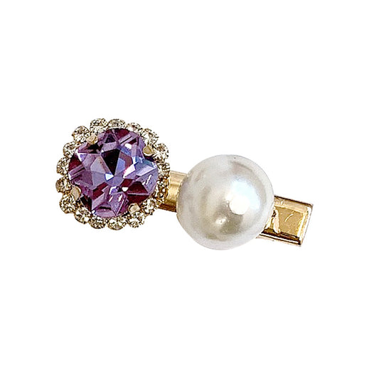 Ancient Sweet Purple Rhinestone Pearl Hair Clip