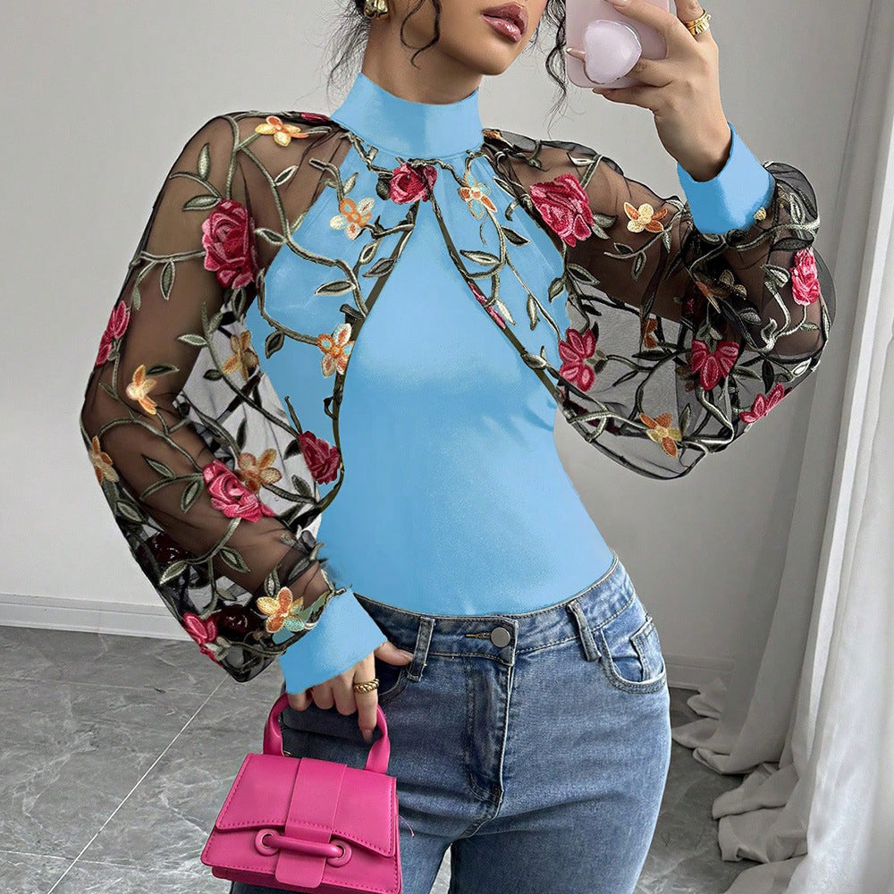 Lace-spliced Pleated Designer-style T-shirt