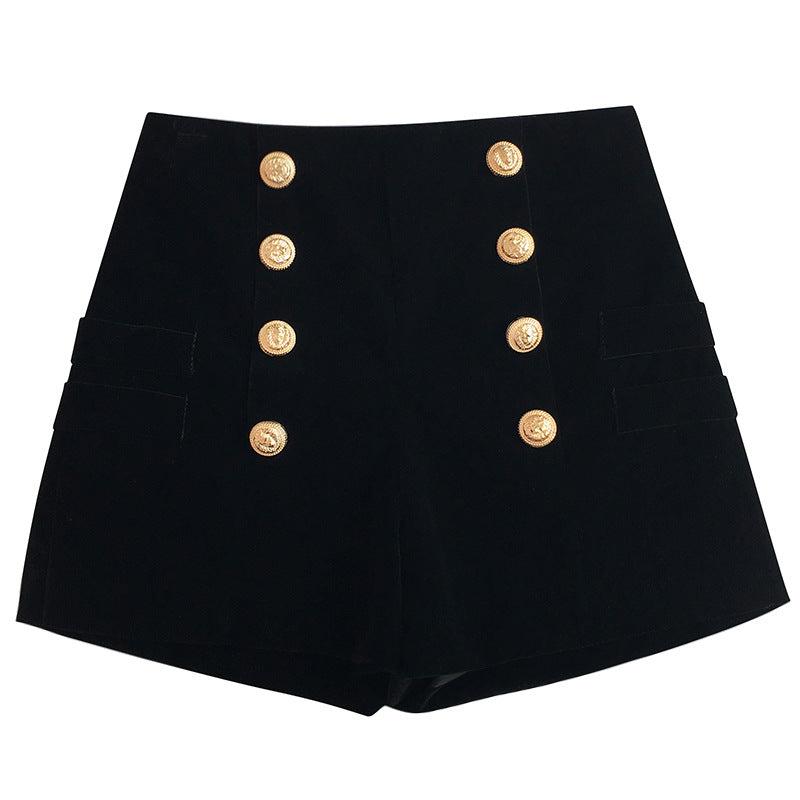 New Autumn and Winter Fashion Golden Velvet Double-breasted Shorts Baolan