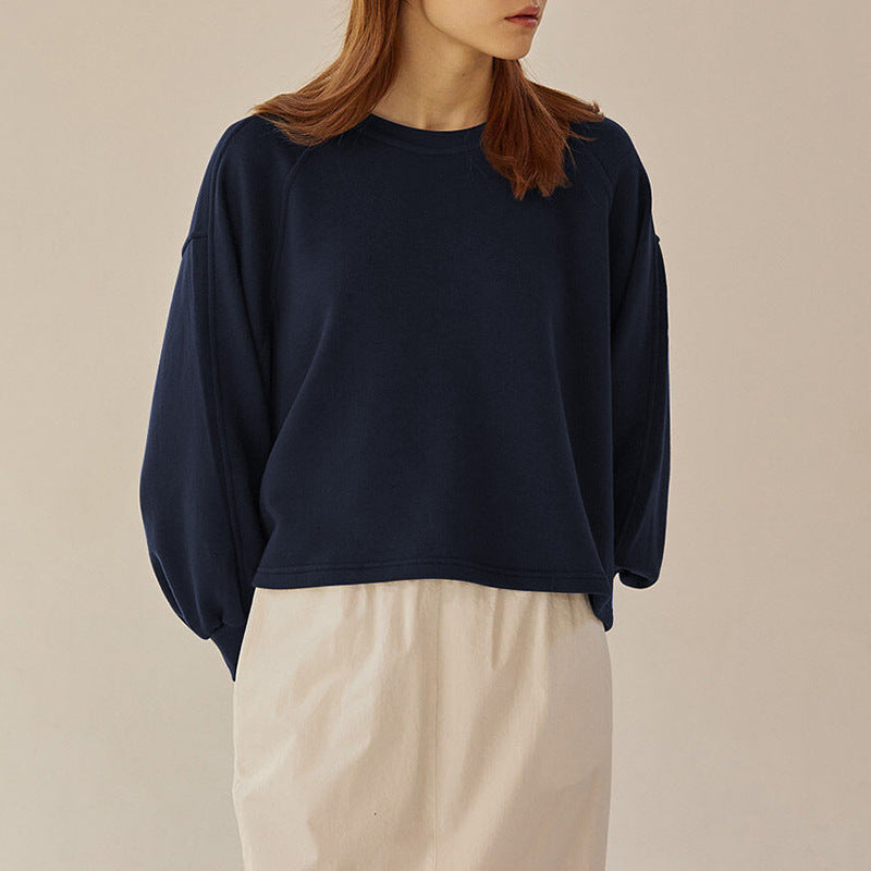 Løs Kortærmet Lanternærme Sammenføjning Pullover Damesweater