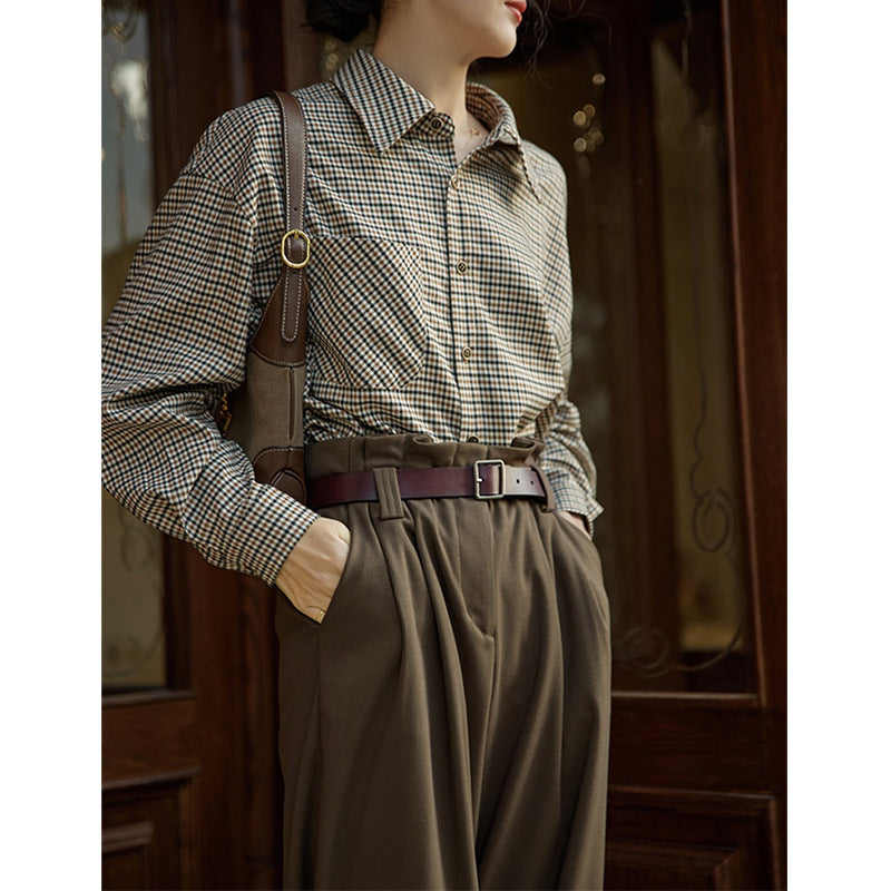 French Style Retro Plaid Shirt For Women