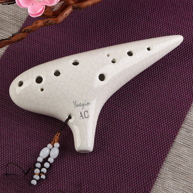 12 Hole Alto C White Crackle Ocarina